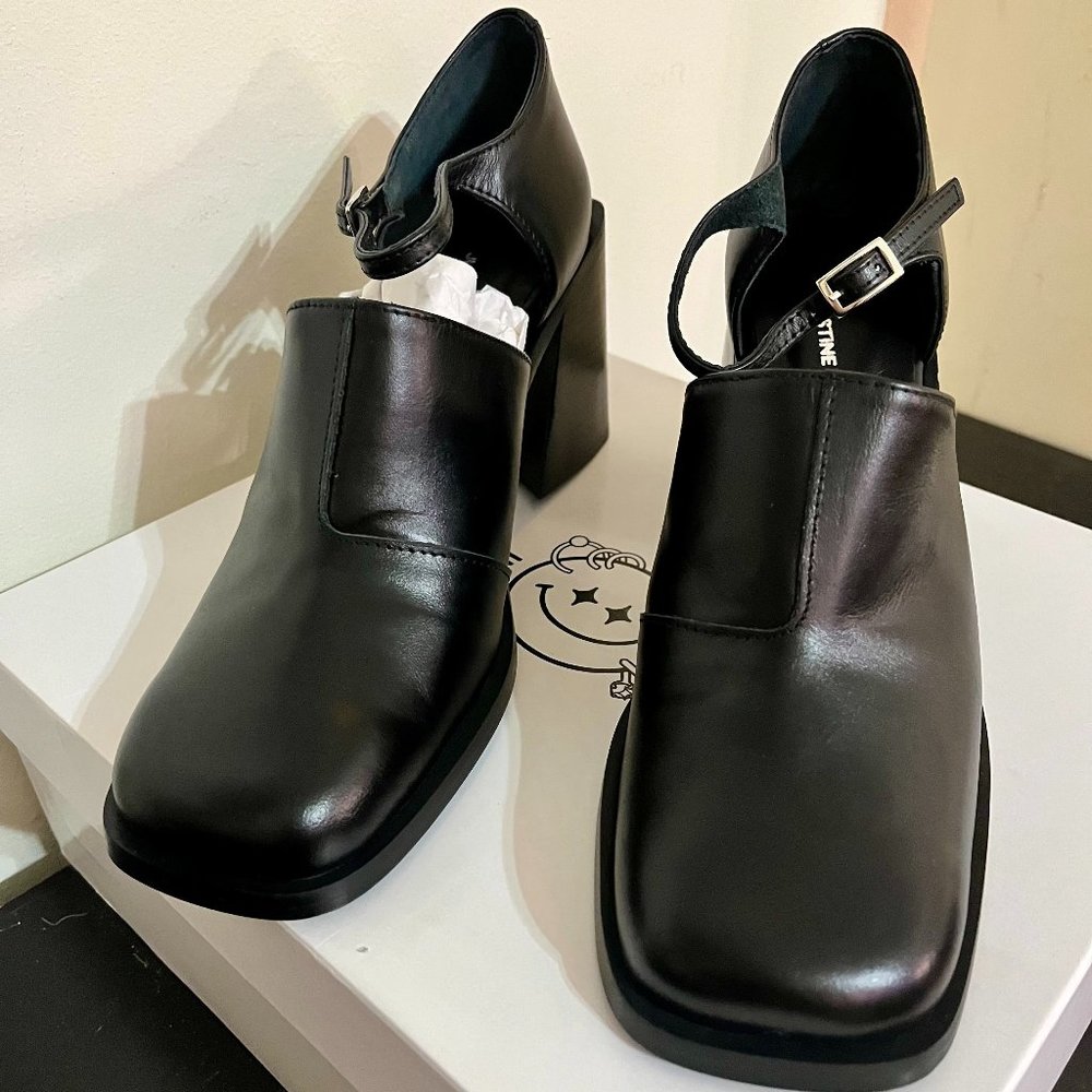 NWT Justine Clenquet Kate Black Mary Jane Block Heels Size 39